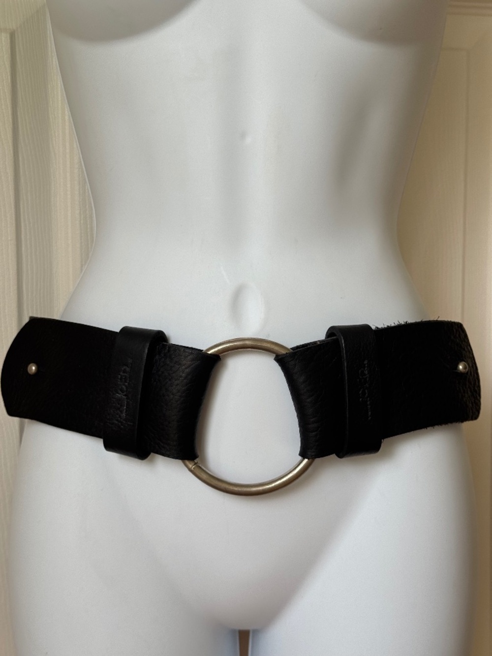 JOED Black Leather Double Ring Belt Size 32 Wide O-Ring Handmade USA